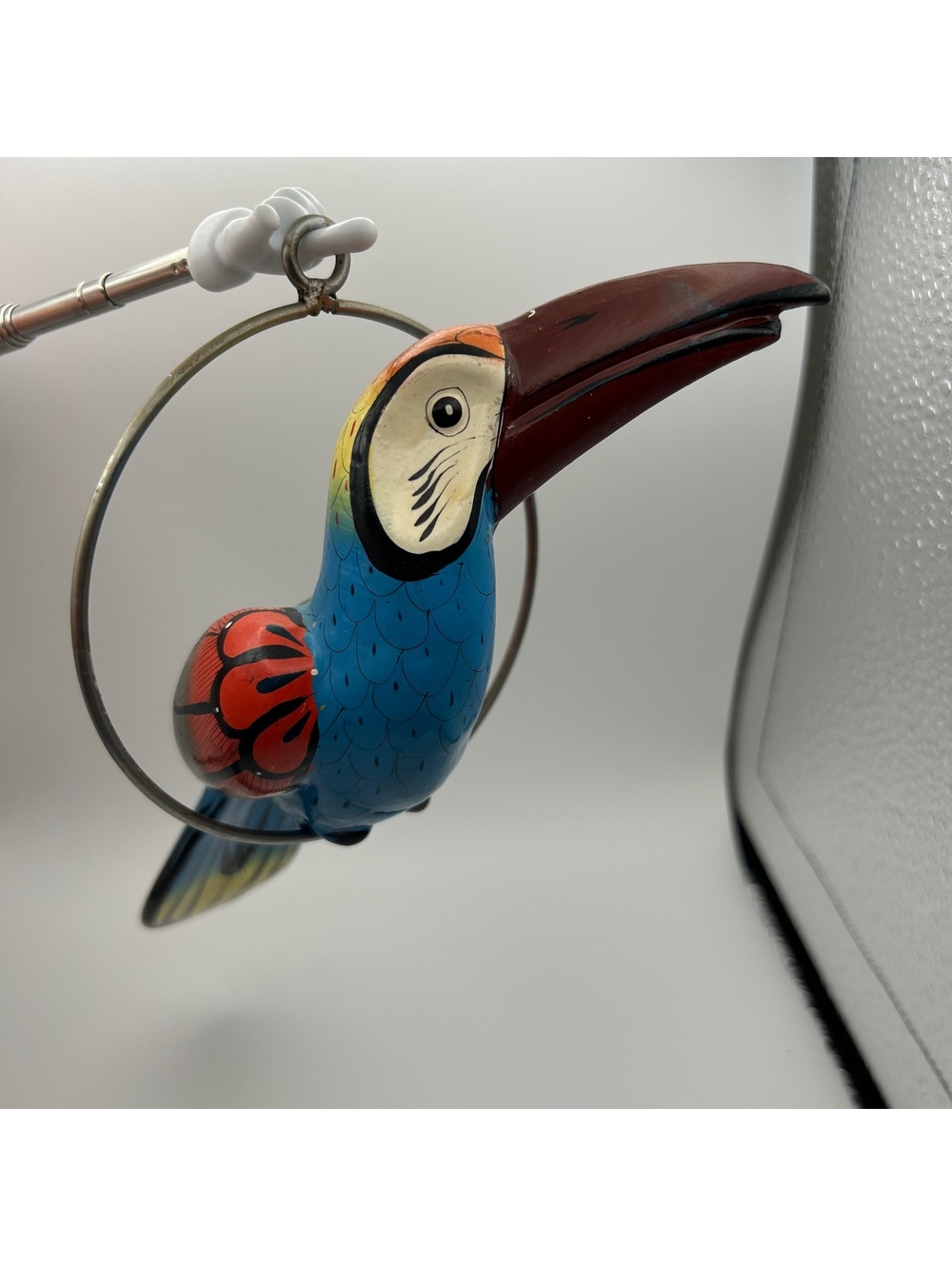 Ceramic Toucan Hanging Bird Mexico Hand Painted Toucan Parrot Perch 9"